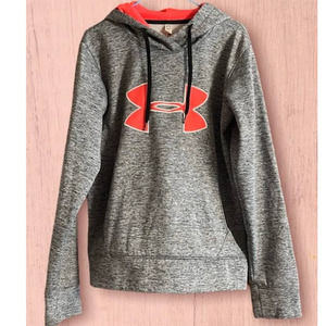 Under Armor Ladies Gray/Bright Orange Logo Hoodie Sweatshirt-Size SM/P